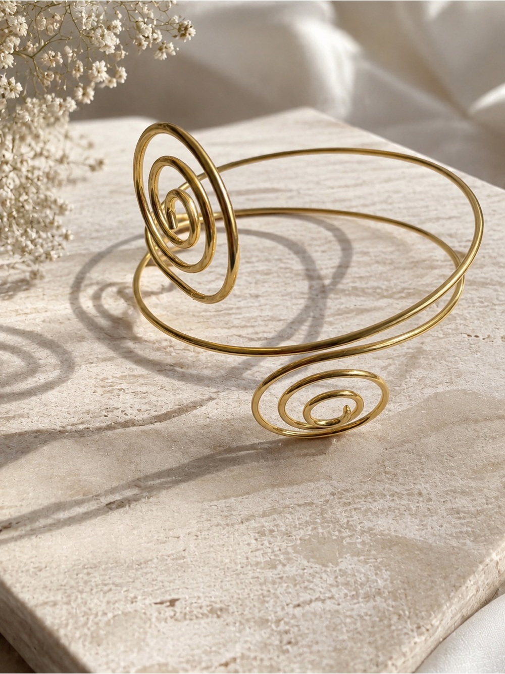 Gold Spiral Wire Cuff Bracelet - Women Accessories